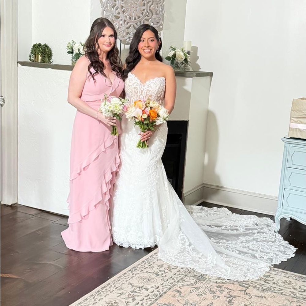 Revelry Pink Ruffle V-Neck Slit Maxi Dress